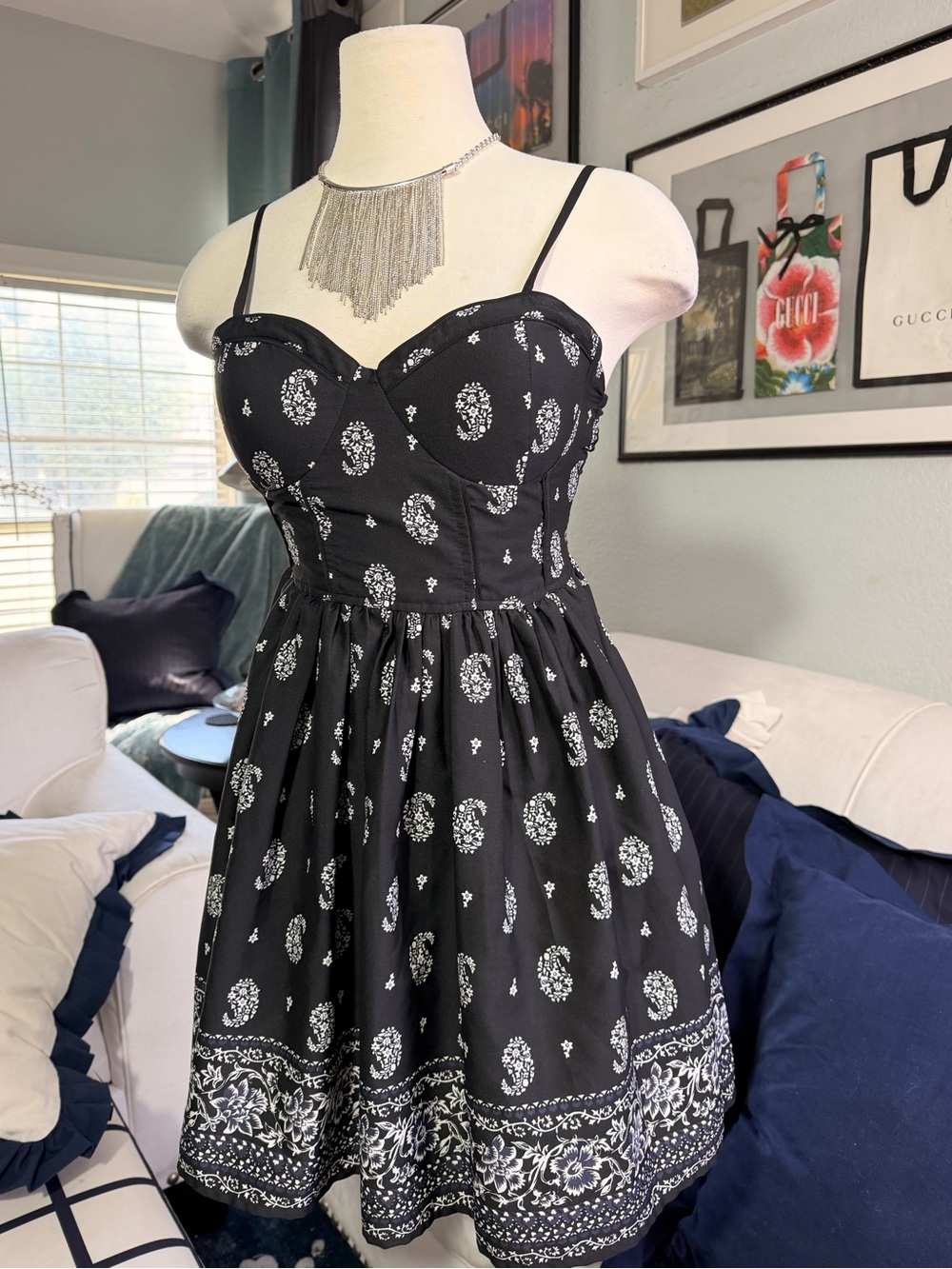 Band of Gypsies Black Paisley Sundress with White Print